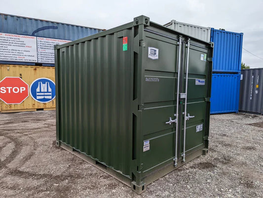 Gebruikte donkergroene container van 3 meter