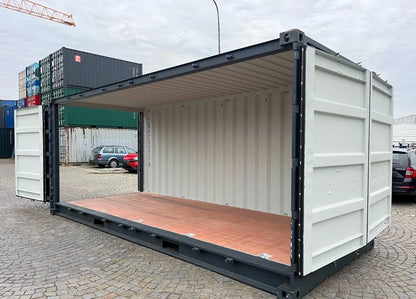 Nieuwe 20ft zeecontainer met open zijkanten, grijs