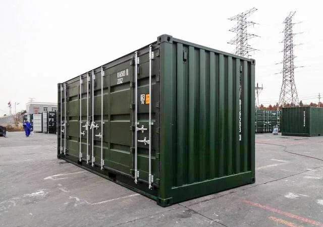 20ft zeecontainer met open zijkanten – Donkergroen