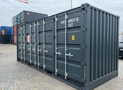 Nieuwe 20ft zeecontainer met open zijkanten, grijs