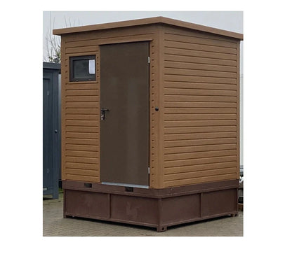 Sanitaire container in houten design met afvalbak