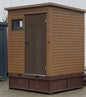 Sanitaire container in houten design met afvalbak