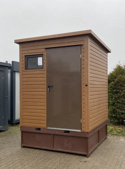 Sanitaire container in houten design met afvalbak