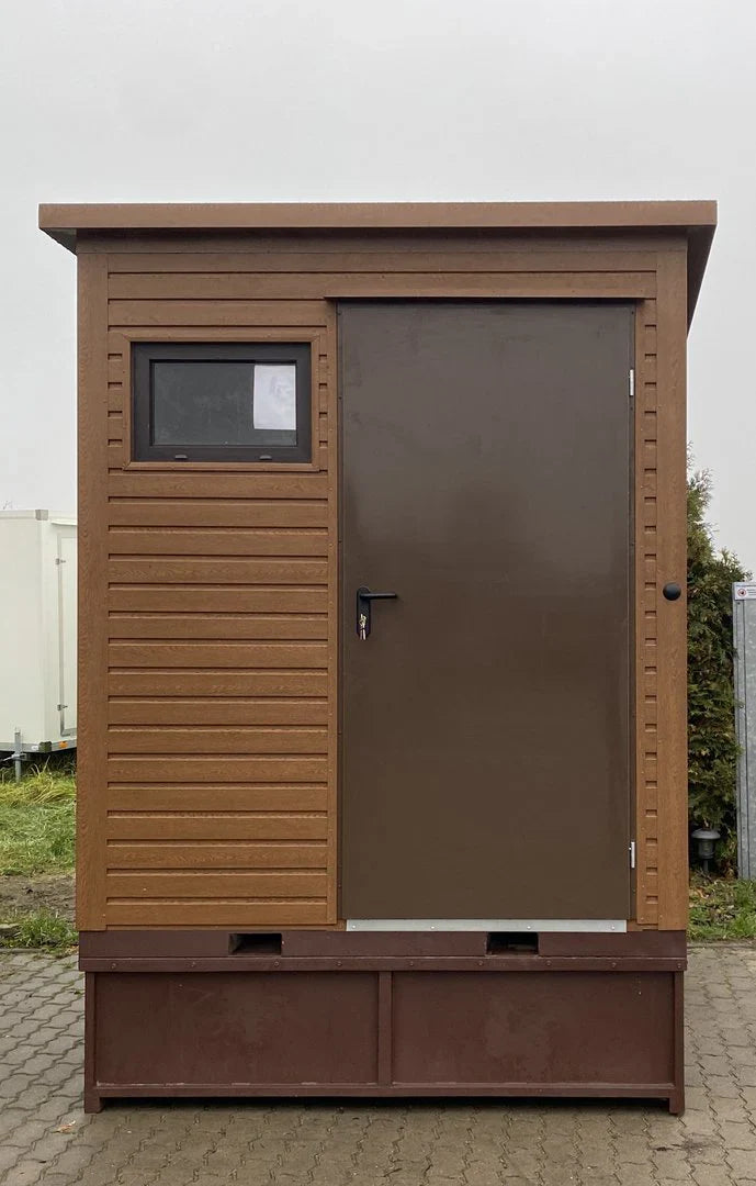 Sanitaire container in houten design met afvalbak