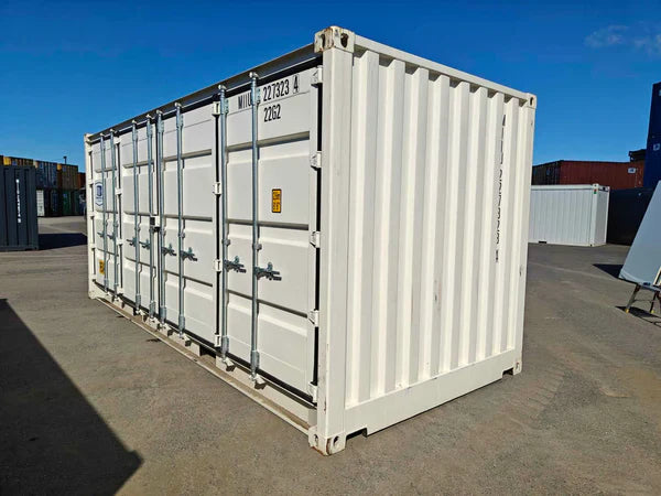 Gebruikte 20-voets container met zijopening, wit
