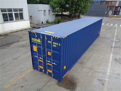 Nieuwe 40ft High Cube container met deuren aan beide uiteinden, blauw